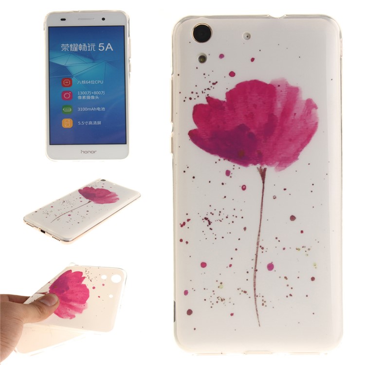 Protective IMD TPU Phone Shell for Huawei Y6 II / Honor 5A - Red Flower-1