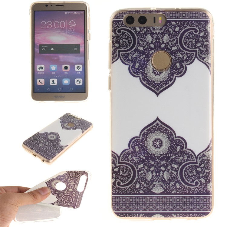 Soft IMD TPU Gel Cover for Huawei Honor 8 - Flowers Pattern-1