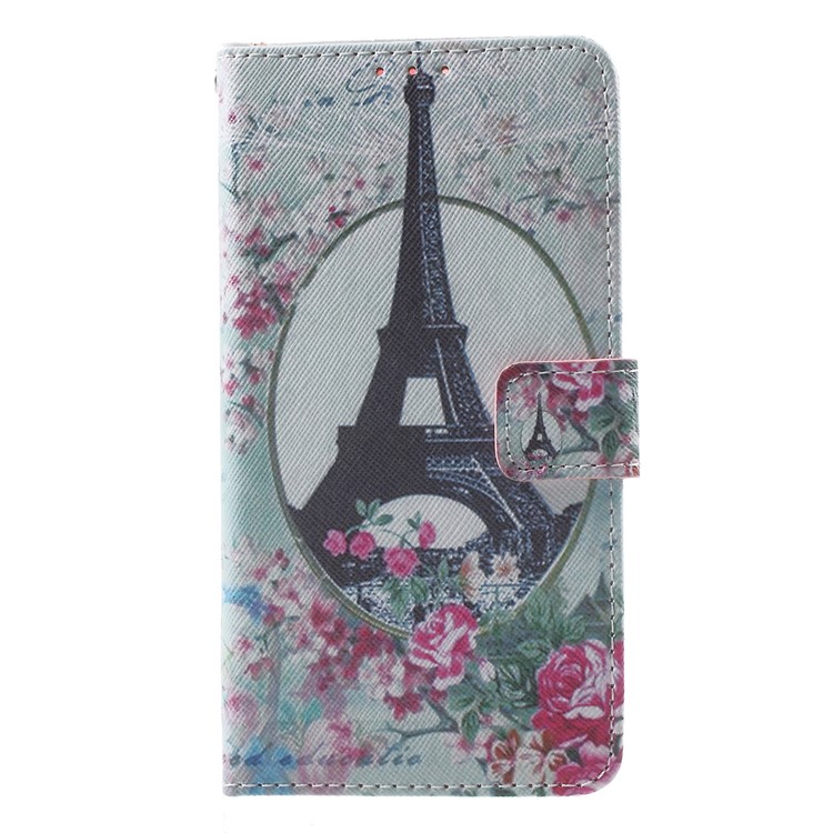 Callfree Stand Leather Wallet Cover for Huawei Honor 8 - Eiffel Tower and Flowers-1