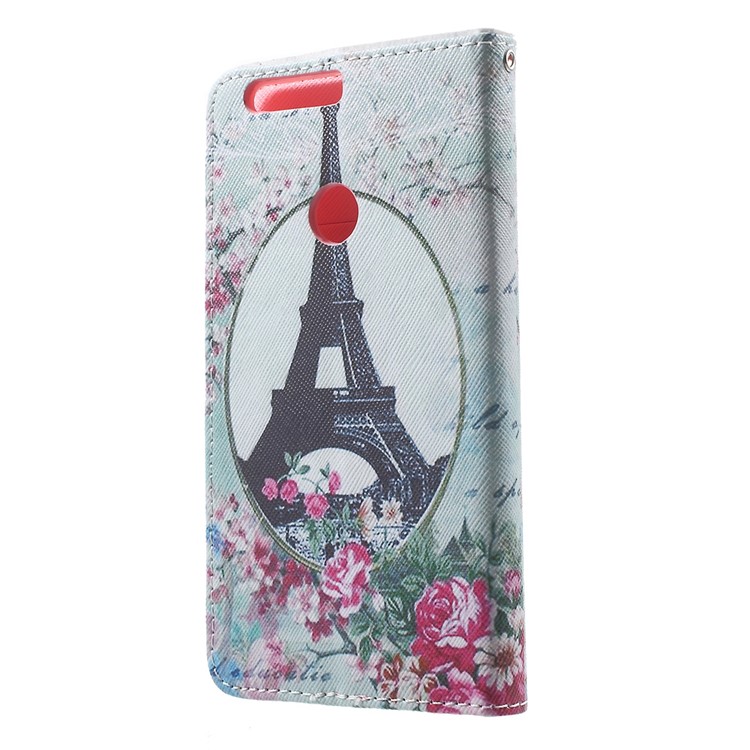 Callfree Stand Leather Wallet Cover for Huawei Honor 8 - Eiffel Tower and Flowers-2