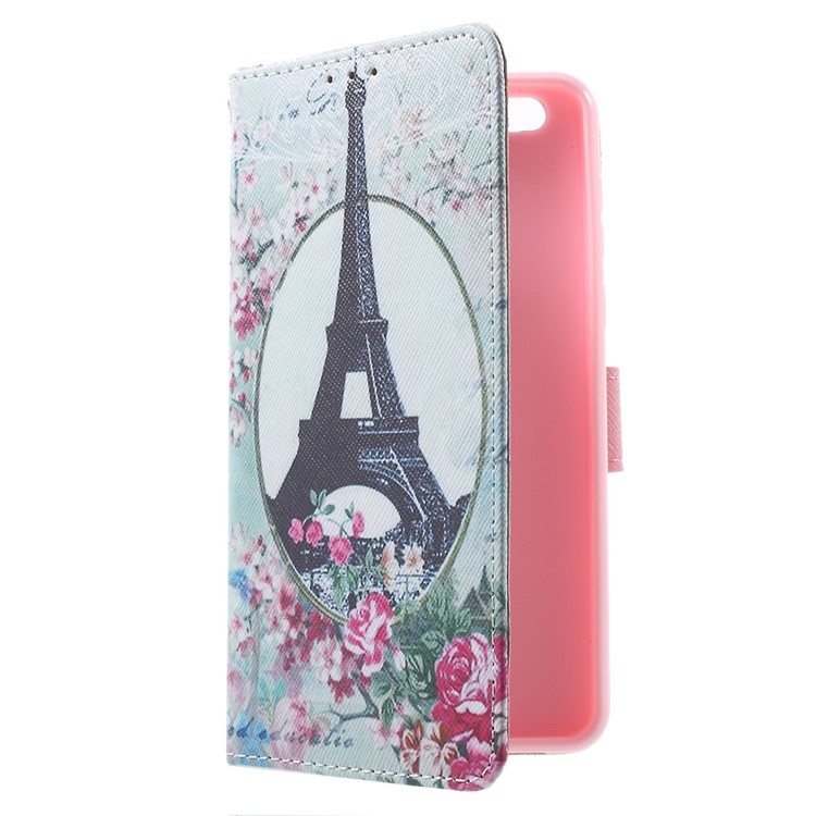 Callfree Stand Leather Wallet Cover for Huawei Honor 8 - Eiffel Tower and Flowers-3
