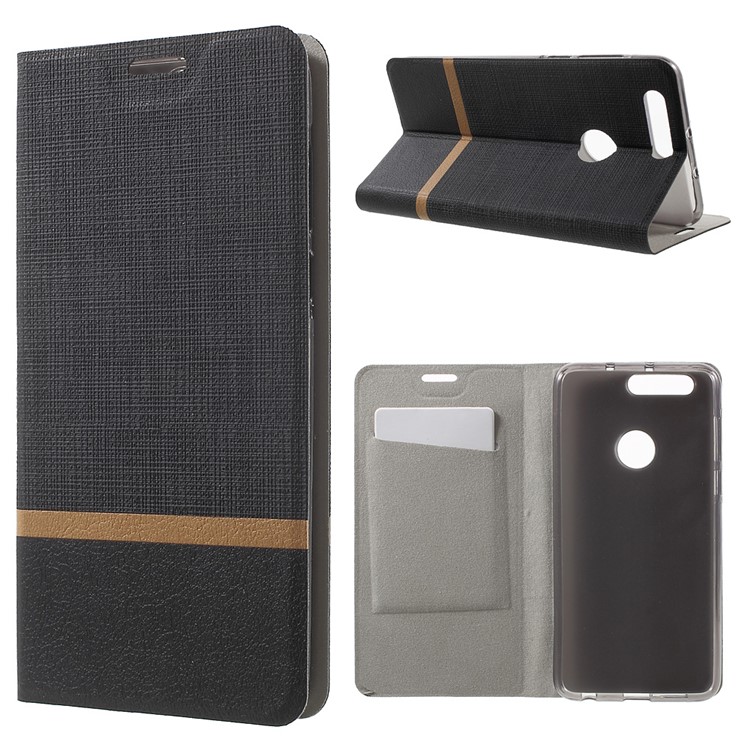 Cross Texture Leather Card Holder Case for Huawei Honor 8 with Stand - Black-1