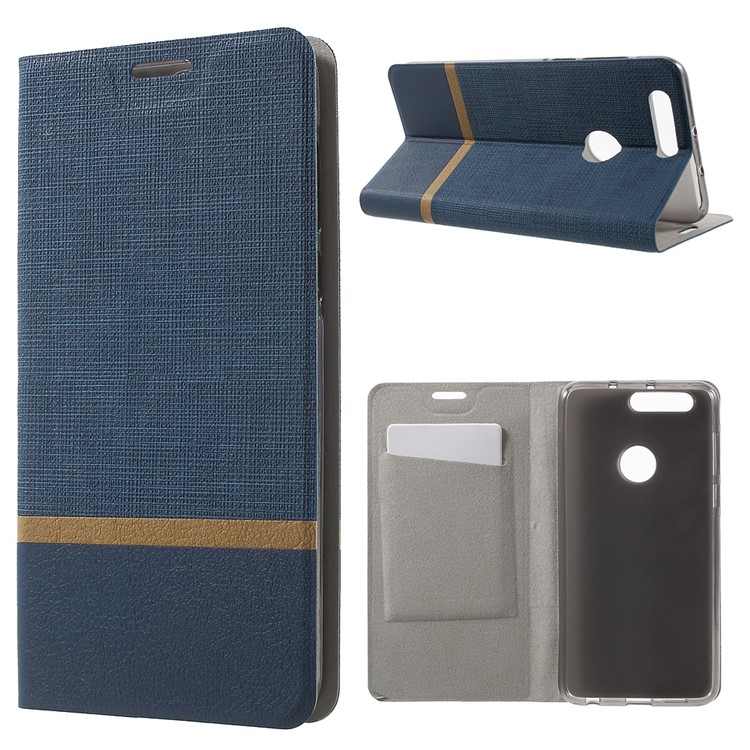 Cross Texture Leather Card Holder Stand Shell for Huawei Honor 8 - Dark Blue-1