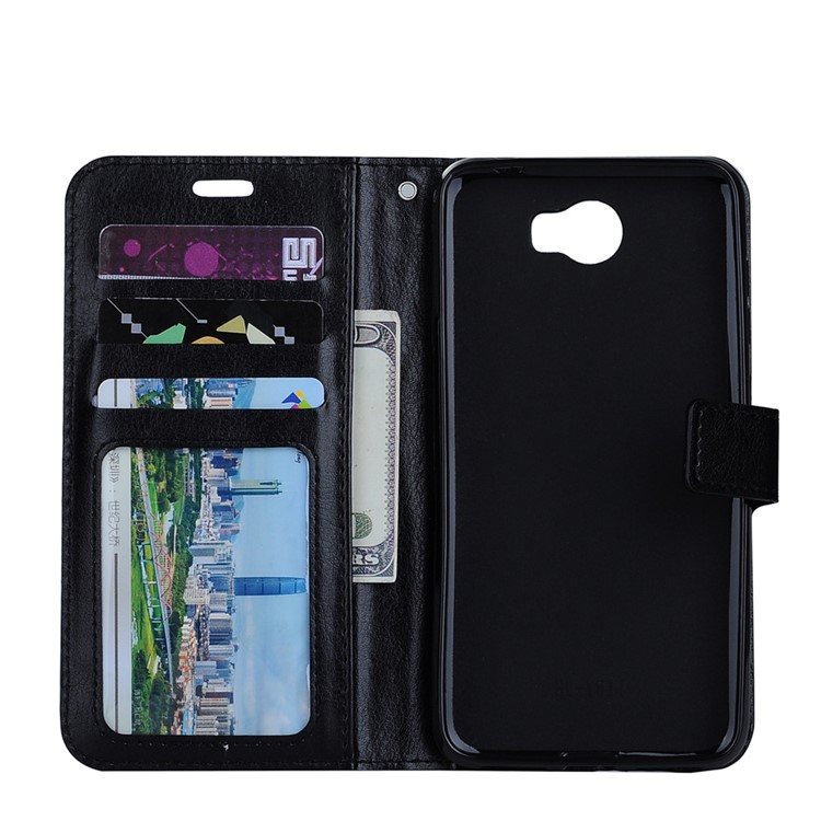 Crazy Horse Leather Wallet Stand Cover with Lanyard for Huawei Y5II / Y5 II - Black-7
