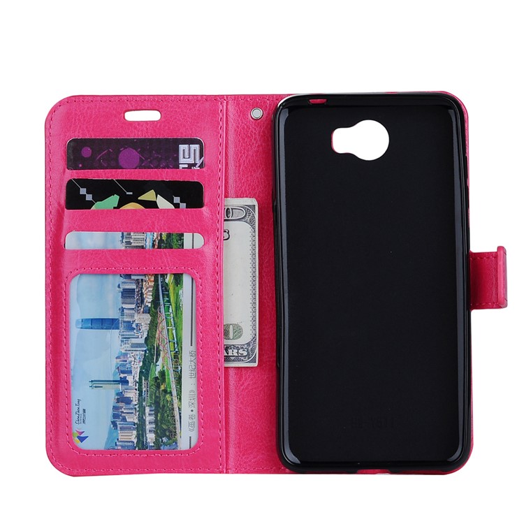 Crazy Horse Leather Flip Wallet Stand Cover for Huawei Y5II / Y5 II - Rose-7