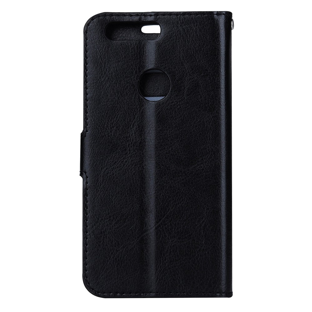 Crazy Horse Leather Wallet Stand Cover for Huawei Honor 8 with Lanyard - Black-2