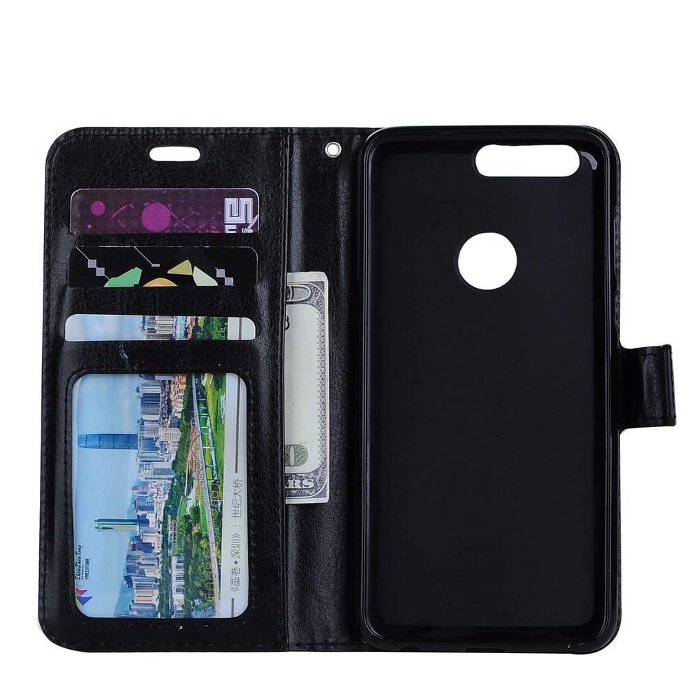 Crazy Horse Leather Wallet Stand Cover for Huawei Honor 8 with Lanyard - Black-7