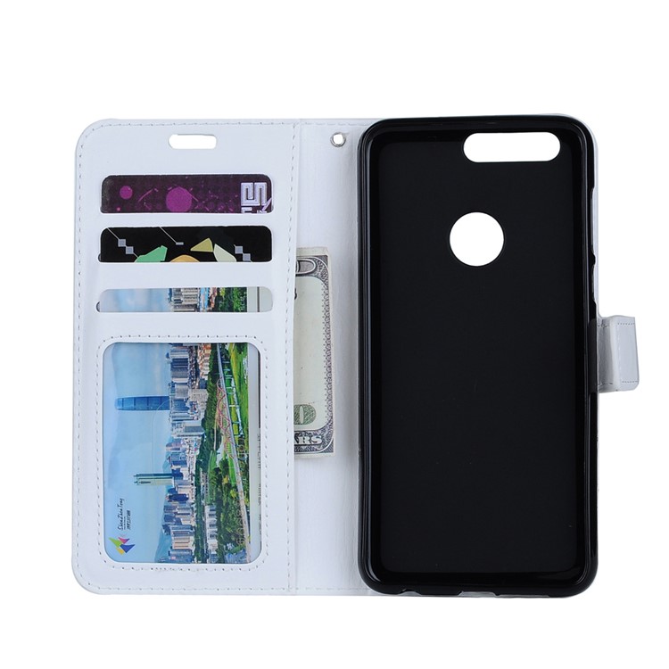 Crazy Horse Leather Wallet Stand Case with Wrist Strap for Huawei Honor 8 - White-7