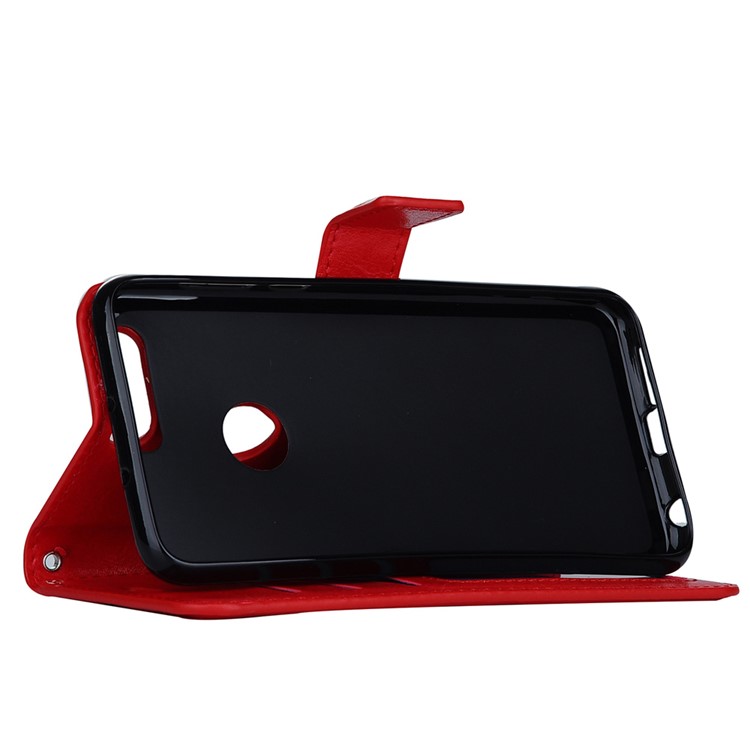 Crazy Horse Leather Wallet Stand Shell for Huawei Honor 8 - Red-6