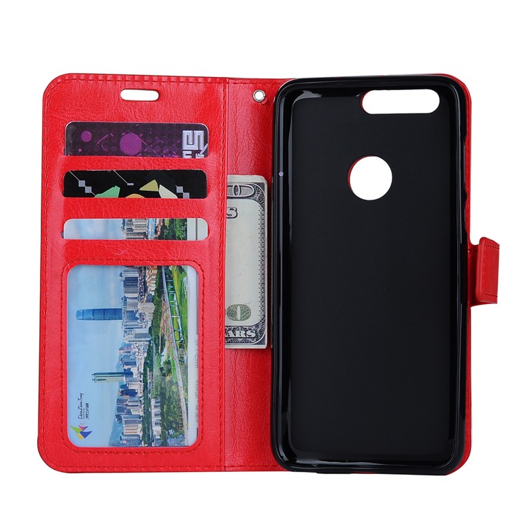 Crazy Horse Leather Wallet Stand Shell for Huawei Honor 8 - Red-7