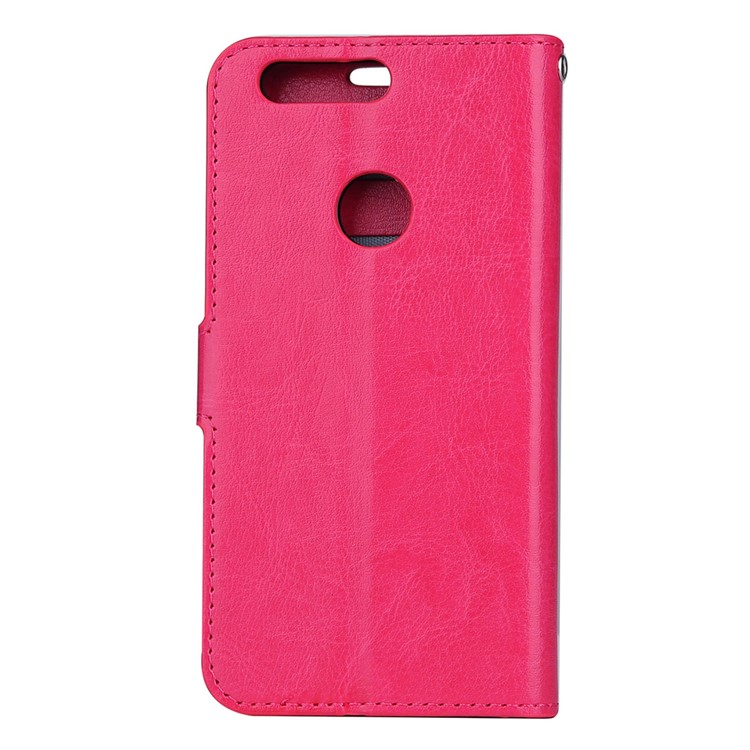 Crazy Horse Leather Card Holder Case with Hand Strap for Huawei Honor 8 - Rose-2