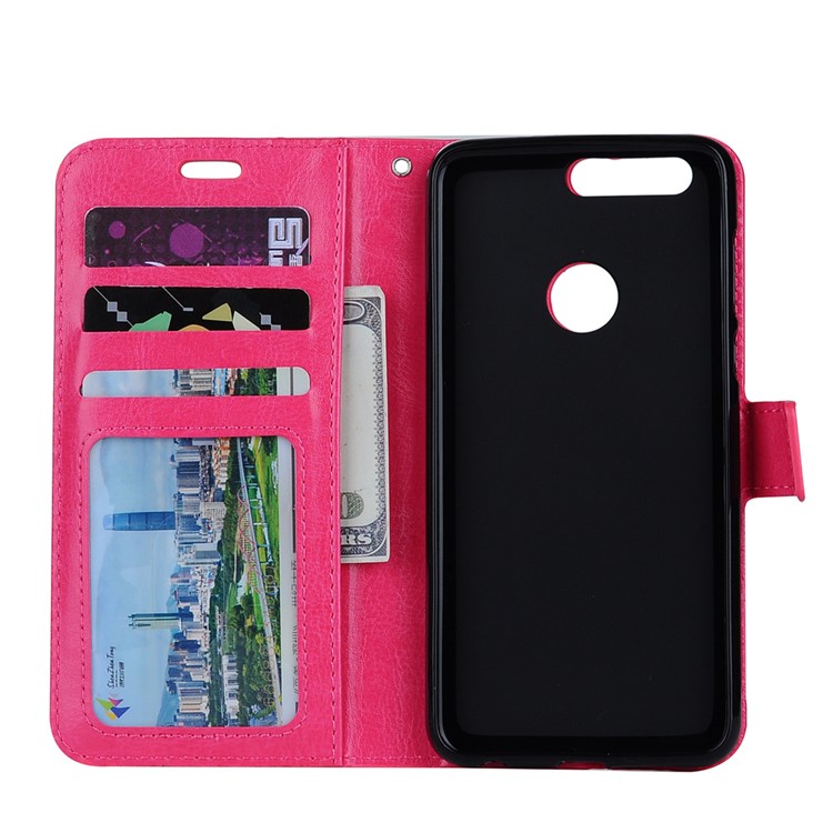 Crazy Horse Leather Card Holder Case with Hand Strap for Huawei Honor 8 - Rose-7