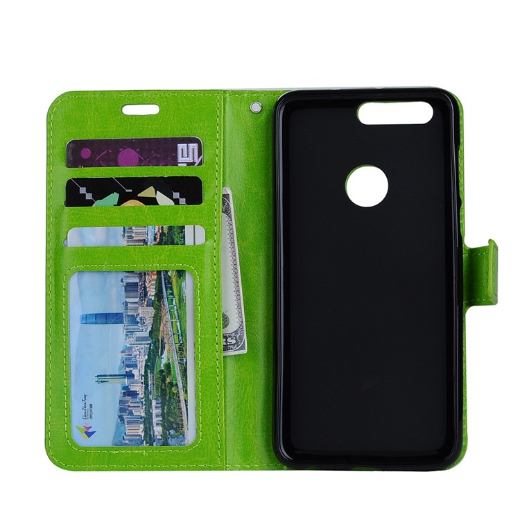 Crazy Horse Leather Magnetic Wallet Stand Cover for Huawei Honor 8 - Green-7