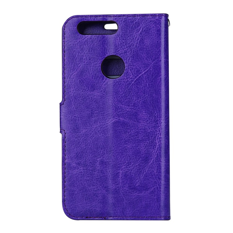 For Huawei Honor 8 Crazy Horse Leather Wallet Stand Case with Lanyard - Purple-2
