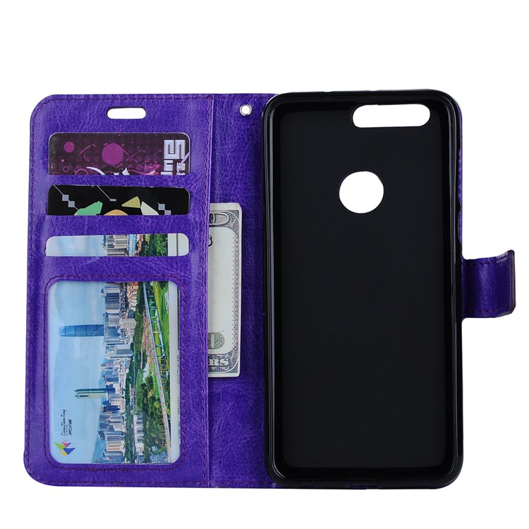 For Huawei Honor 8 Crazy Horse Leather Wallet Stand Case with Lanyard - Purple-7