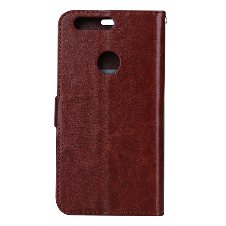 Crazy Horse Leather Card Slot Case with Wrist Strap for Huawei Honor 8 - Brown-2