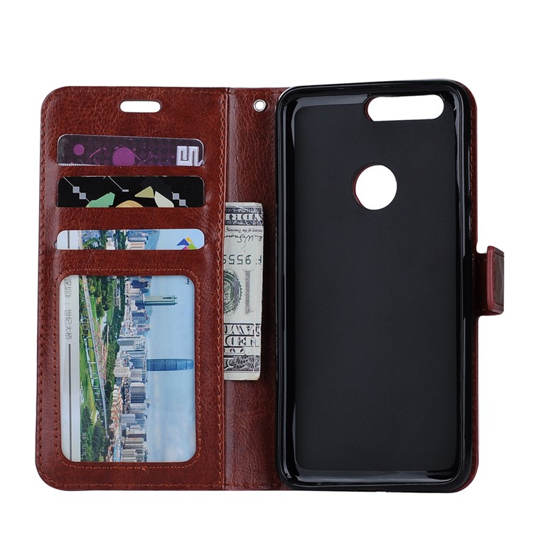 Crazy Horse Leather Card Slot Case with Wrist Strap for Huawei Honor 8 - Brown-7