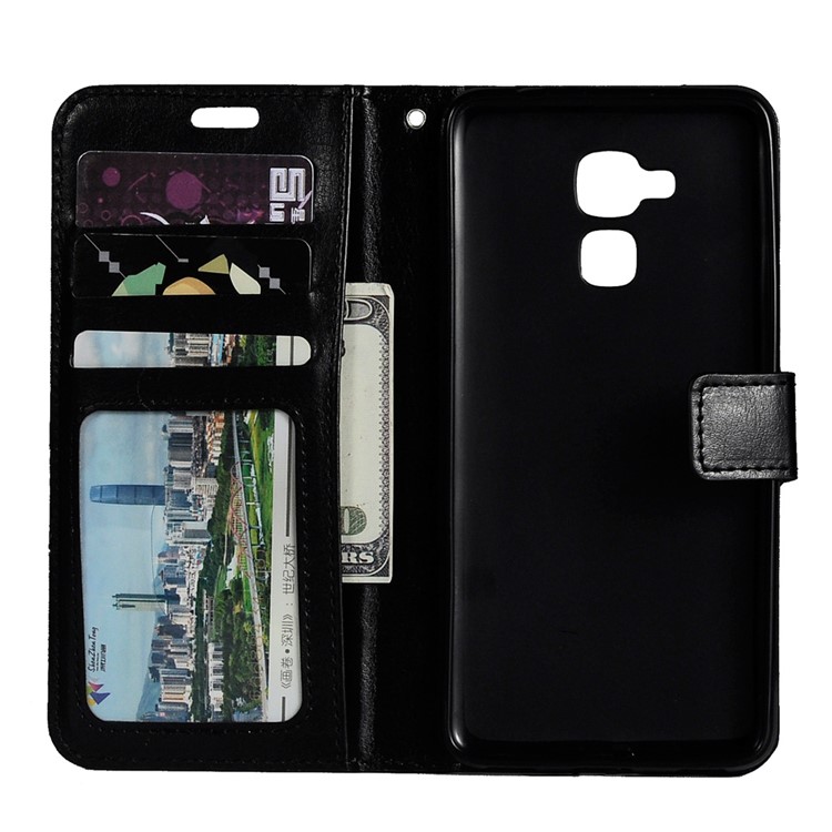 Crazy Horse Wallet Stand Leather Case for Huawei Honor 5C / GT3 with Hand Strap - Black-3
