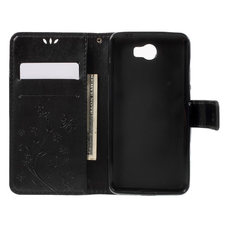 Butterfly Flowers Leather Wallet Case for Y5II / Y5 II - Black-4