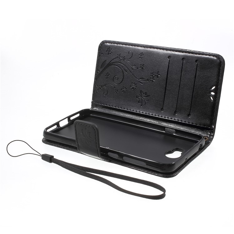 Butterfly Flowers Leather Wallet Case for Y5II / Y5 II - Black-5