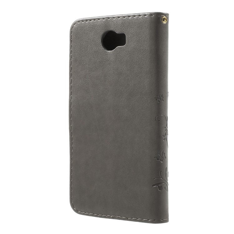 Butterfly Flowers Leather Wallet Cover for Y5II / Y5 II - Grey-2