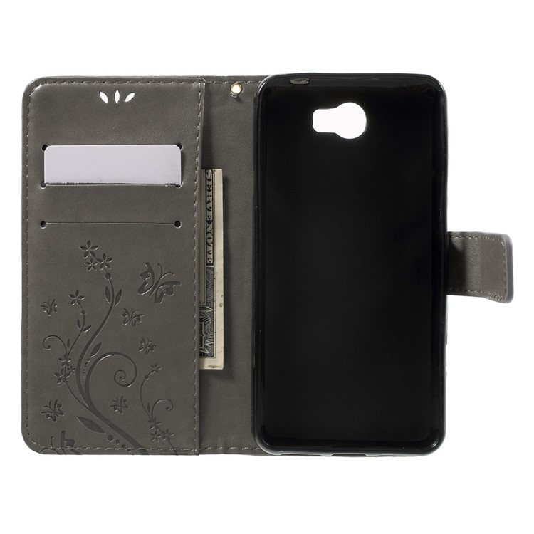 Butterfly Flowers Leather Wallet Cover for Y5II / Y5 II - Grey-4
