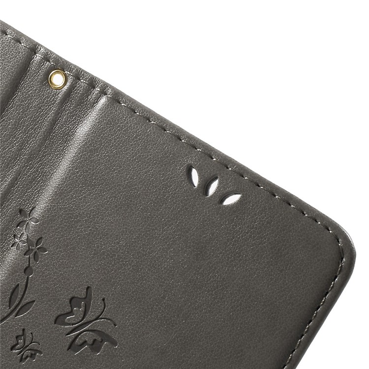 Butterfly Flowers Leather Wallet Cover for Y5II / Y5 II - Grey-6