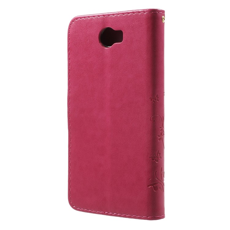 Butterfly Flowers Leather Wallet Case Cover for Y5II / Y5 II - Rose-2