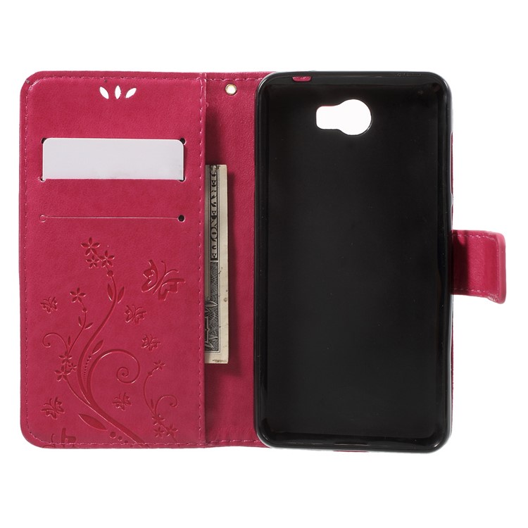 Butterfly Flowers Leather Wallet Case Cover for Y5II / Y5 II - Rose-4