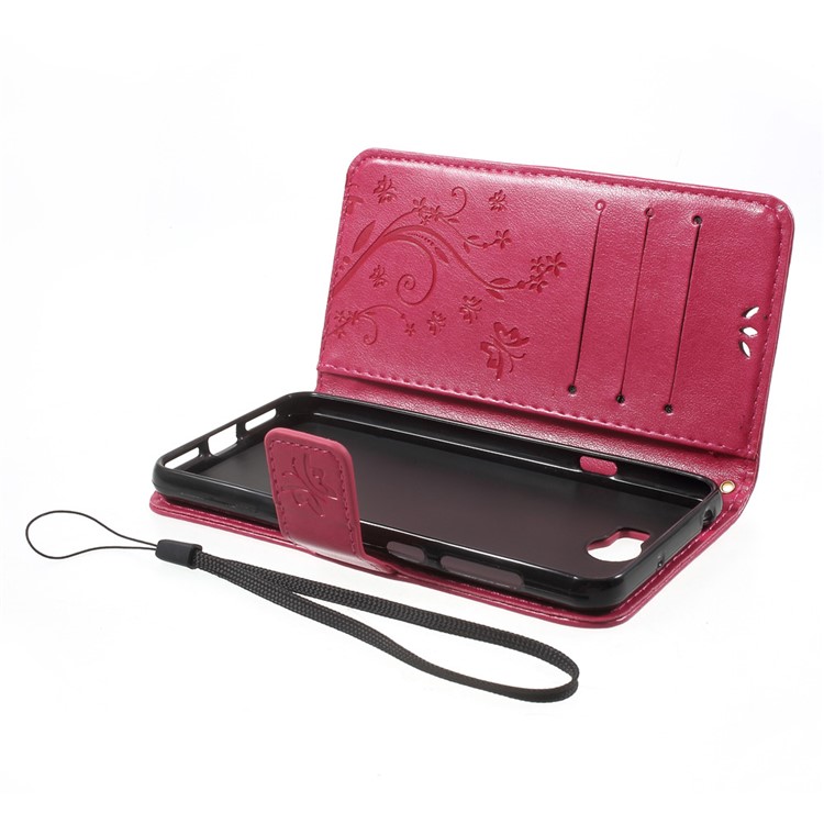 Butterfly Flowers Leather Wallet Case Cover for Y5II / Y5 II - Rose-5