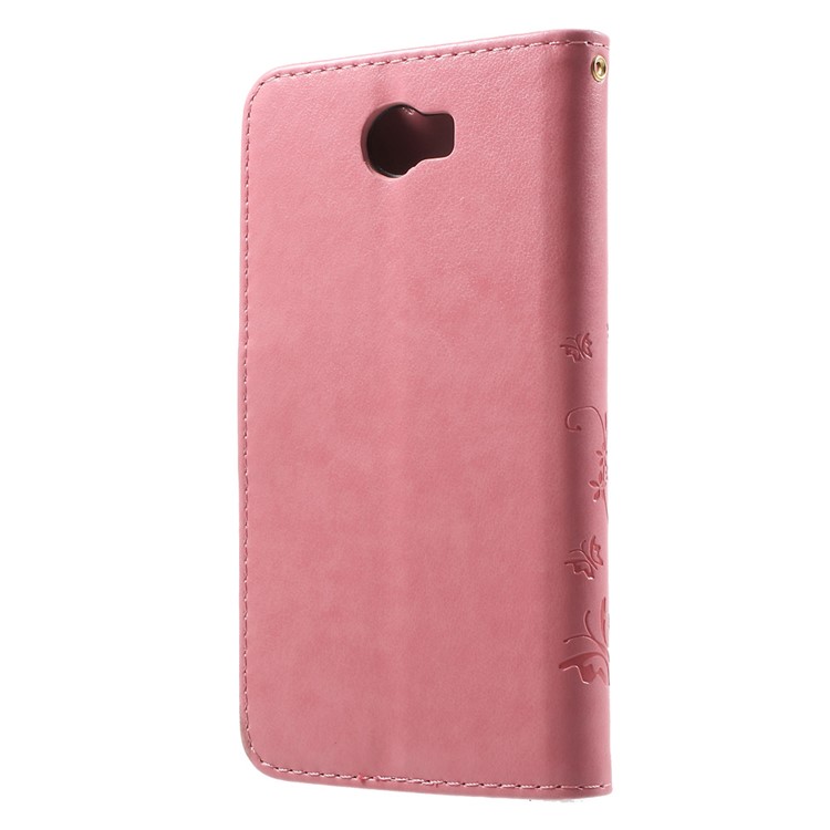 Butterfly Flowers Leather Wallet Cover Case for Y5II / Y5 II - Pink-2