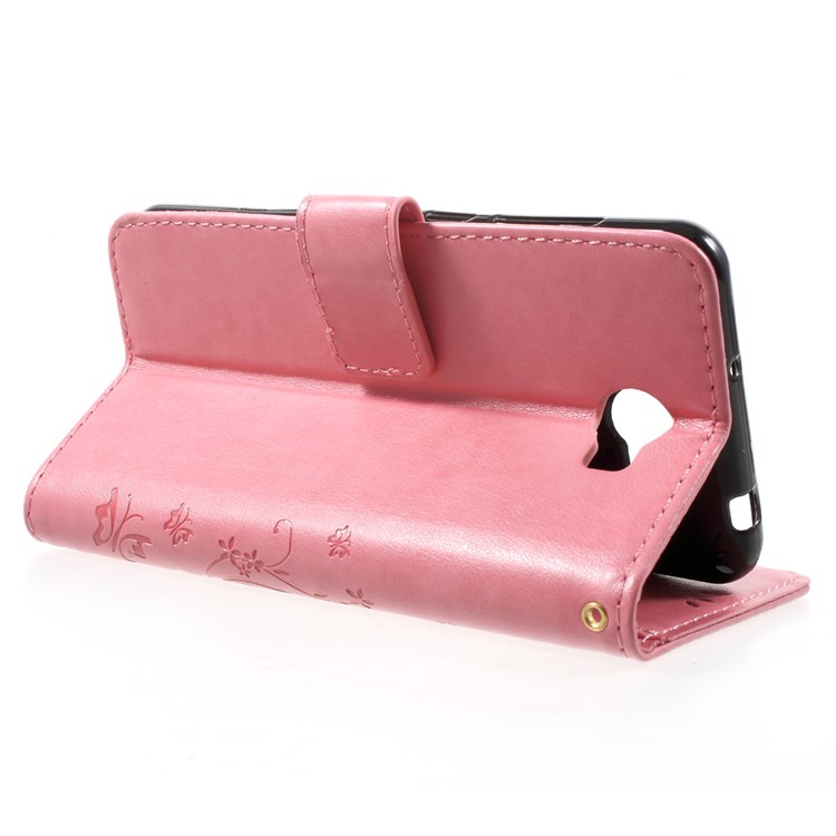 Butterfly Flowers Leather Wallet Cover Case for Y5II / Y5 II - Pink-3