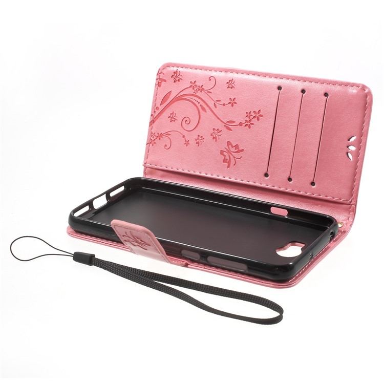 Butterfly Flowers Leather Wallet Cover Case for Y5II / Y5 II - Pink-5