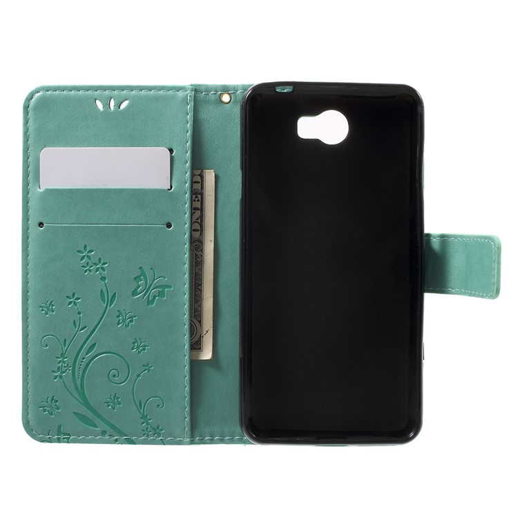 Butterfly Flowers PU Leather Wallet Case for Y5II / Y5 II - Baby Blue-4