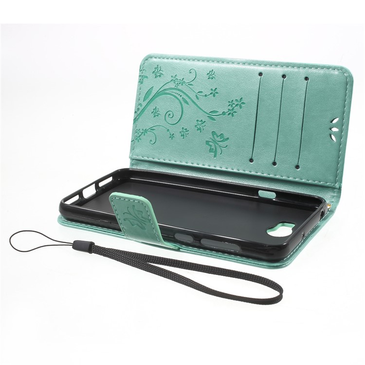 Butterfly Flowers PU Leather Wallet Case for Y5II / Y5 II - Baby Blue-5