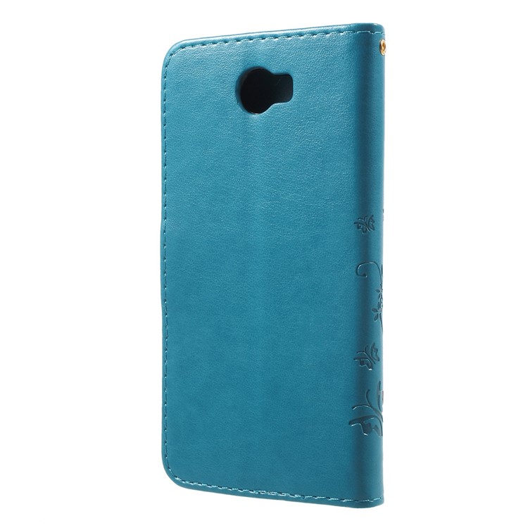 Butterfly Flowers Magnetic Leather Wallet Case for Y5II / Y5 II - Dark Blue-2