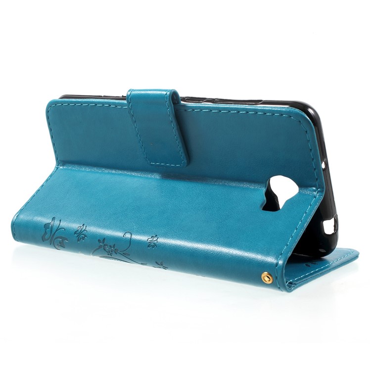 Butterfly Flowers Magnetic Leather Wallet Case for Y5II / Y5 II - Dark Blue-3