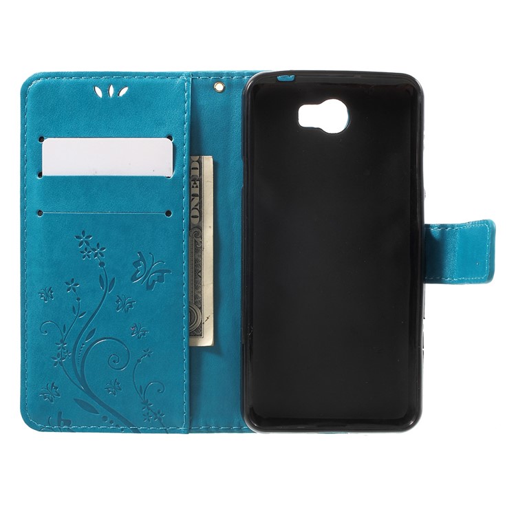 Butterfly Flowers Magnetic Leather Wallet Case for Y5II / Y5 II - Dark Blue-4