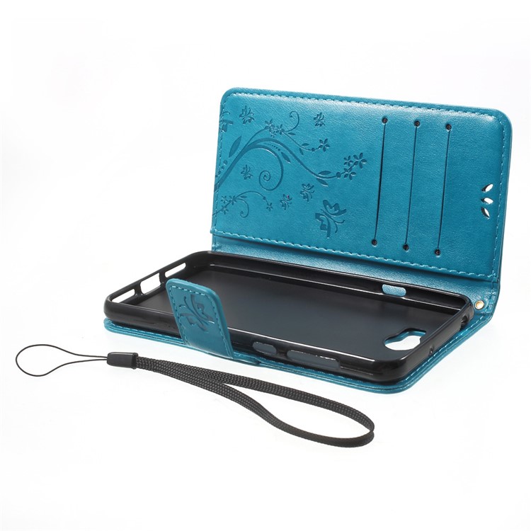 Butterfly Flowers Magnetic Leather Wallet Case for Y5II / Y5 II - Dark Blue-5