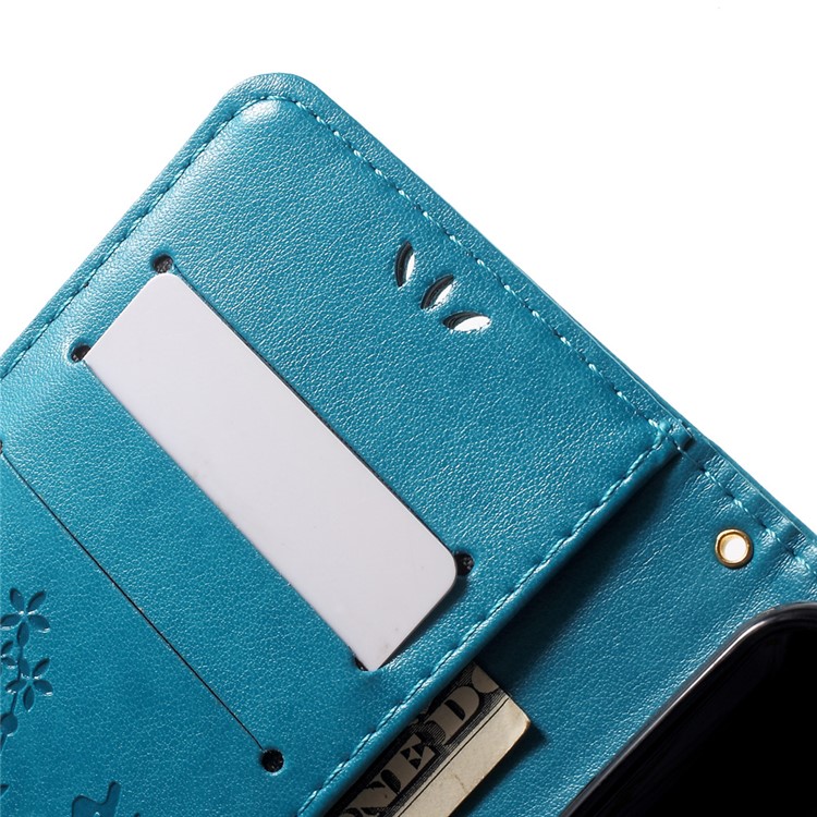 Butterfly Flowers Magnetic Leather Wallet Case for Y5II / Y5 II - Dark Blue-6