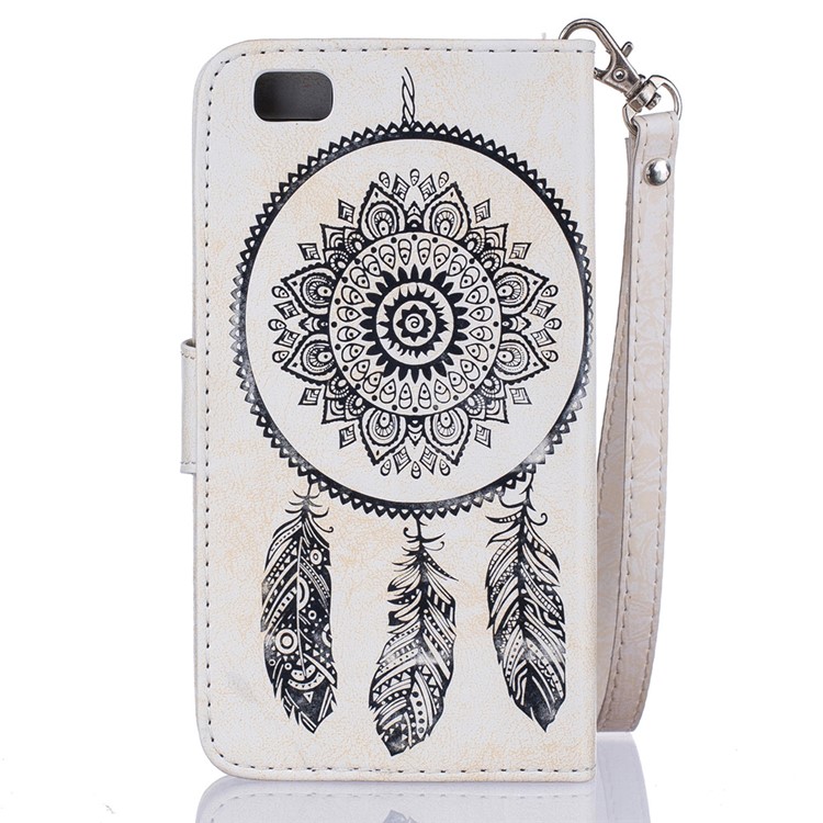 Imprint Dream Catcher Leather Wallet Cover for Huawei Ascend P8 Lite - White-2