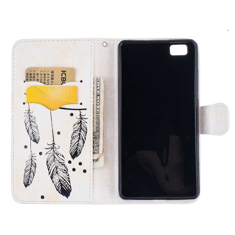 Imprint Dream Catcher Leather Wallet Cover for Huawei Ascend P8 Lite - White-3