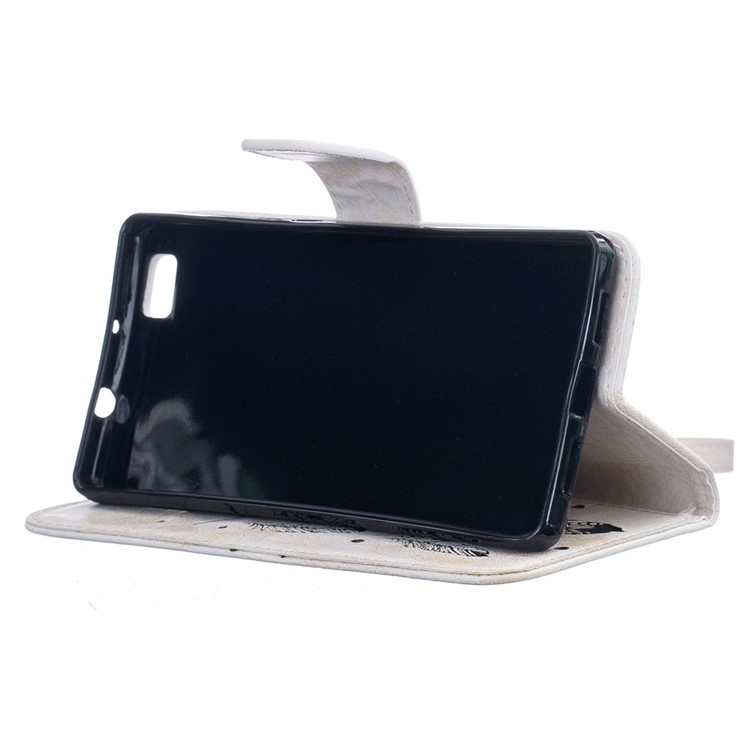 Imprint Dream Catcher Leather Wallet Cover for Huawei Ascend P8 Lite - White-5