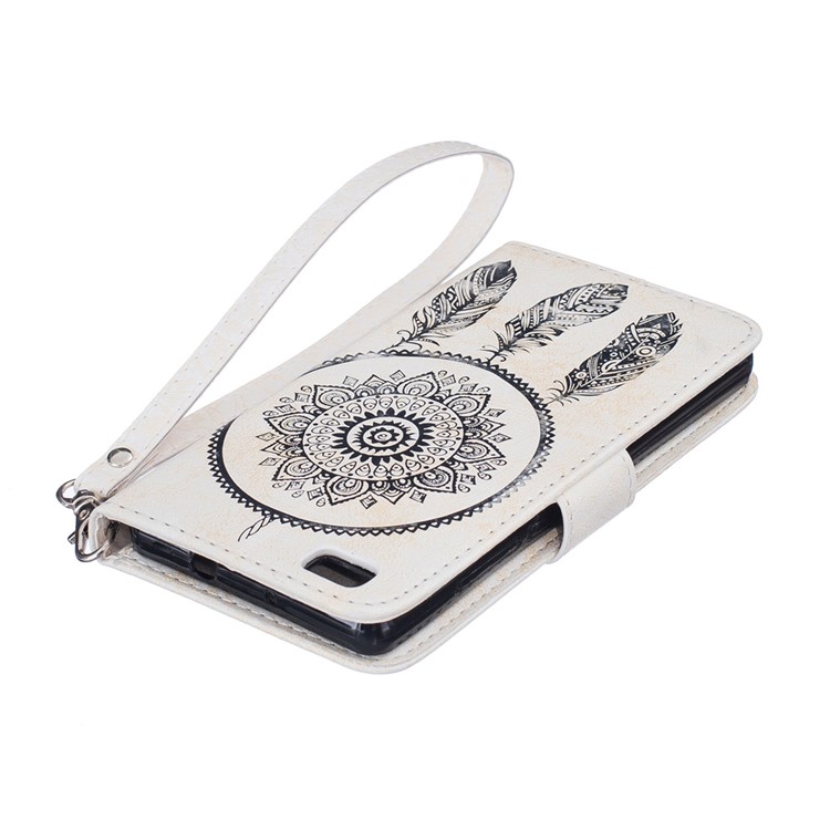 Imprint Dream Catcher Leather Wallet Cover for Huawei Ascend P8 Lite - White-7