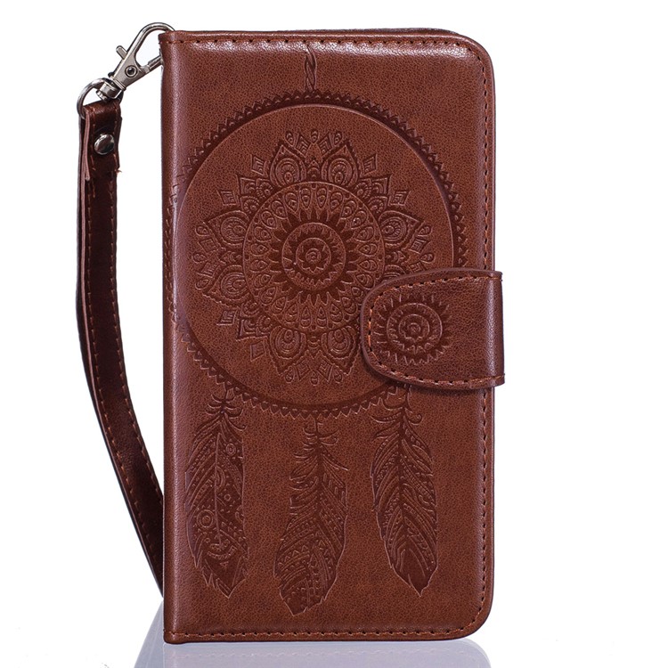 Imprint Dream Catcher Wallet Leather Magnetic Case for Huawei Ascend P8 Lite - Brown-1
