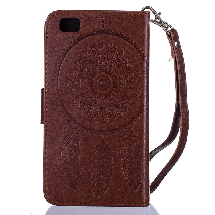 Imprint Dream Catcher Wallet Leather Magnetic Case for Huawei Ascend P8 Lite - Brown-2