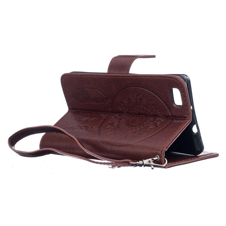 Imprint Dream Catcher Wallet Leather Magnetic Case for Huawei Ascend P8 Lite - Brown-4