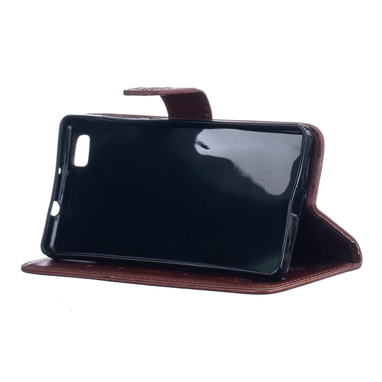 Imprint Dream Catcher Wallet Leather Magnetic Case for Huawei Ascend P8 Lite - Brown-5