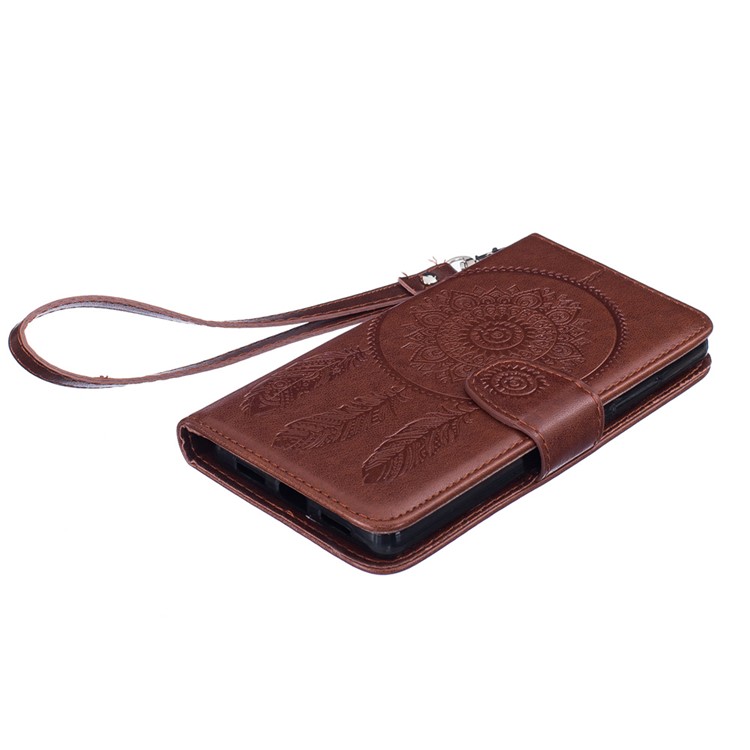 Imprint Dream Catcher Wallet Leather Magnetic Case for Huawei Ascend P8 Lite - Brown-6