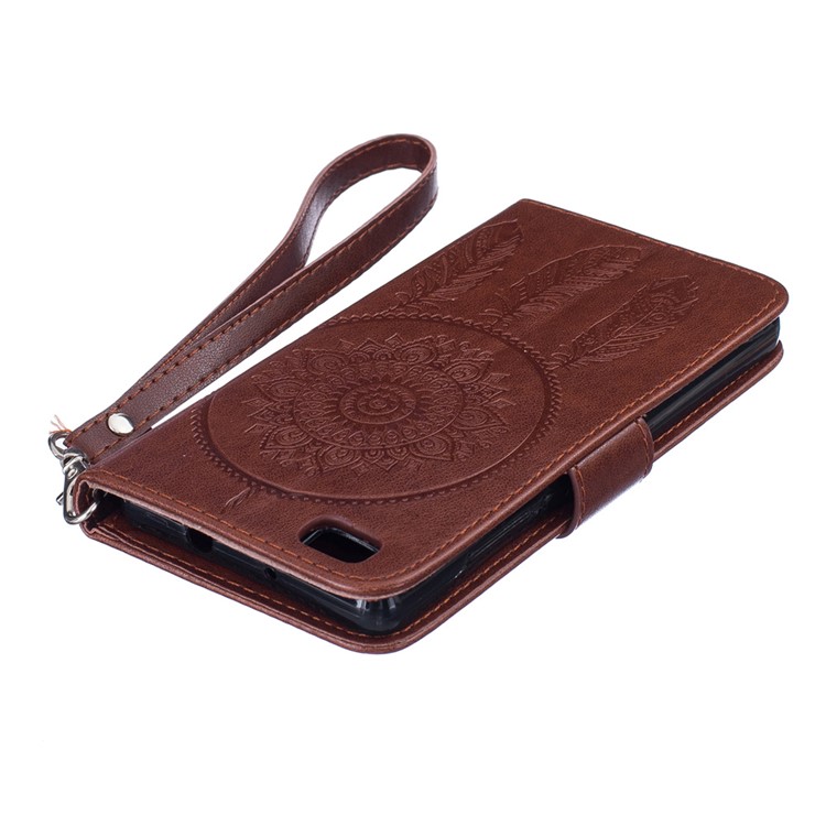 Imprint Dream Catcher Wallet Leather Magnetic Case for Huawei Ascend P8 Lite - Brown-7